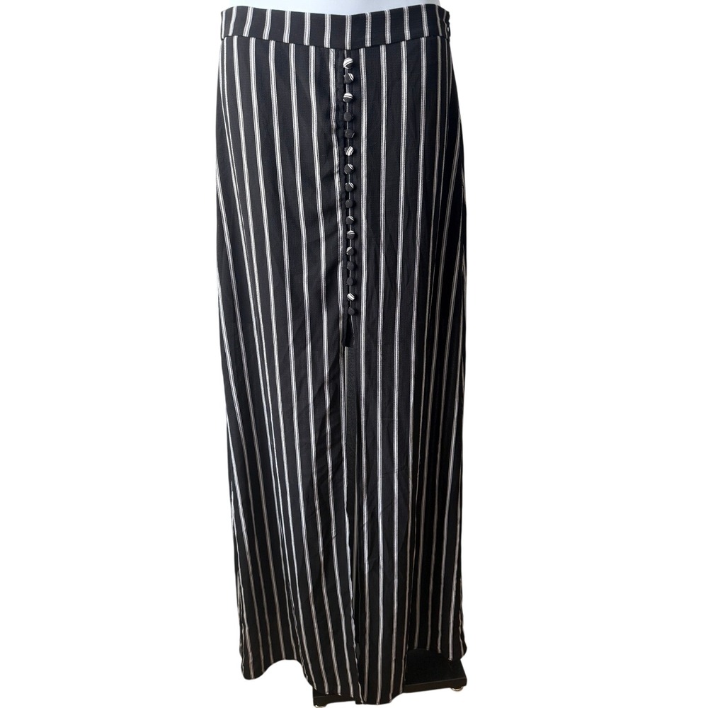 Sadie & Sage NWT Black Pinstripe Maxi Skirt with Cloth Buttons Size Small